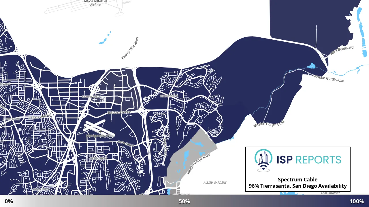 Tierrasanta, San Diego, CA map of internet availability