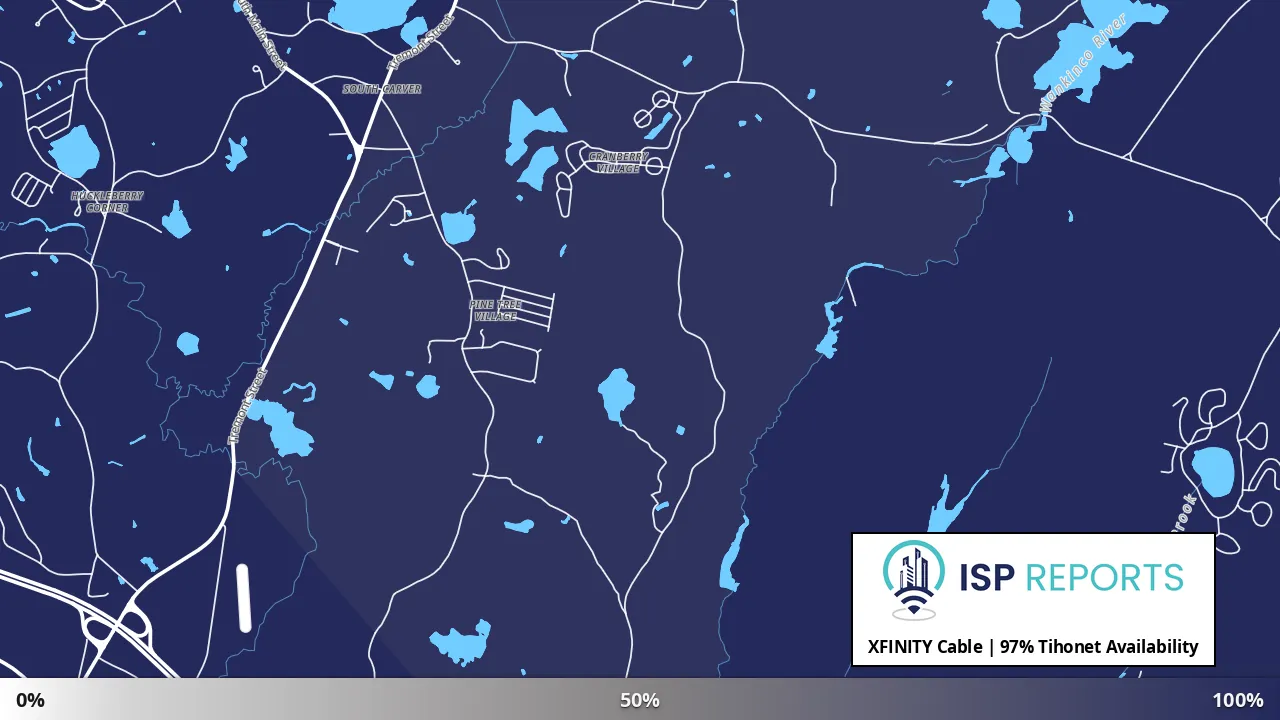 Tihonet, MA map of internet availability