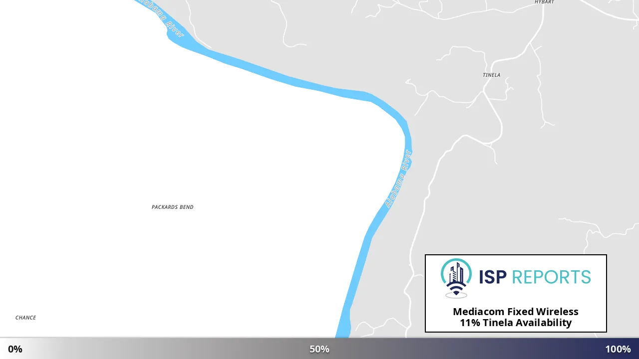 Tinela, AL map of internet availability