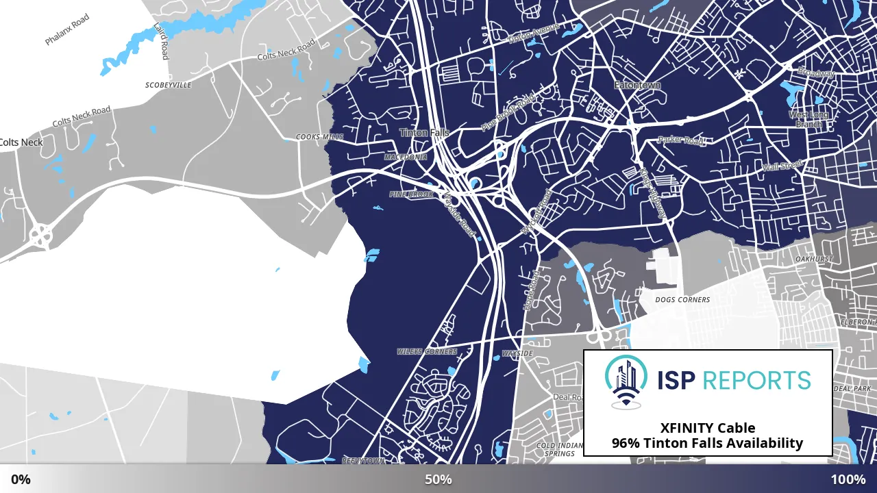 Tinton Falls, NJ map of internet availability