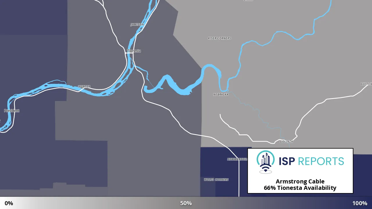 Tionesta, PA map of internet availability