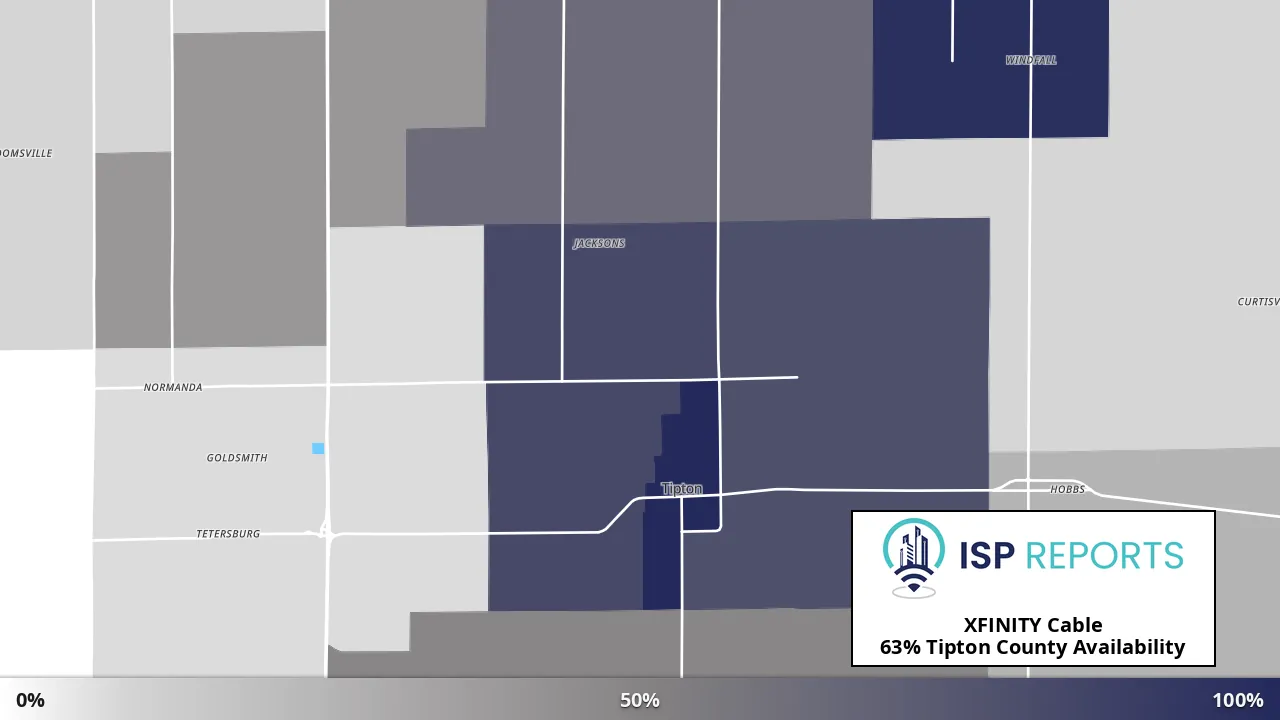 Tipton County, IN map of internet availability