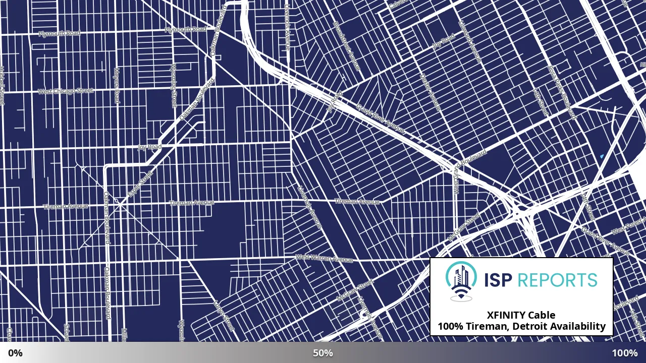 Tireman, Detroit, MI map of internet availability