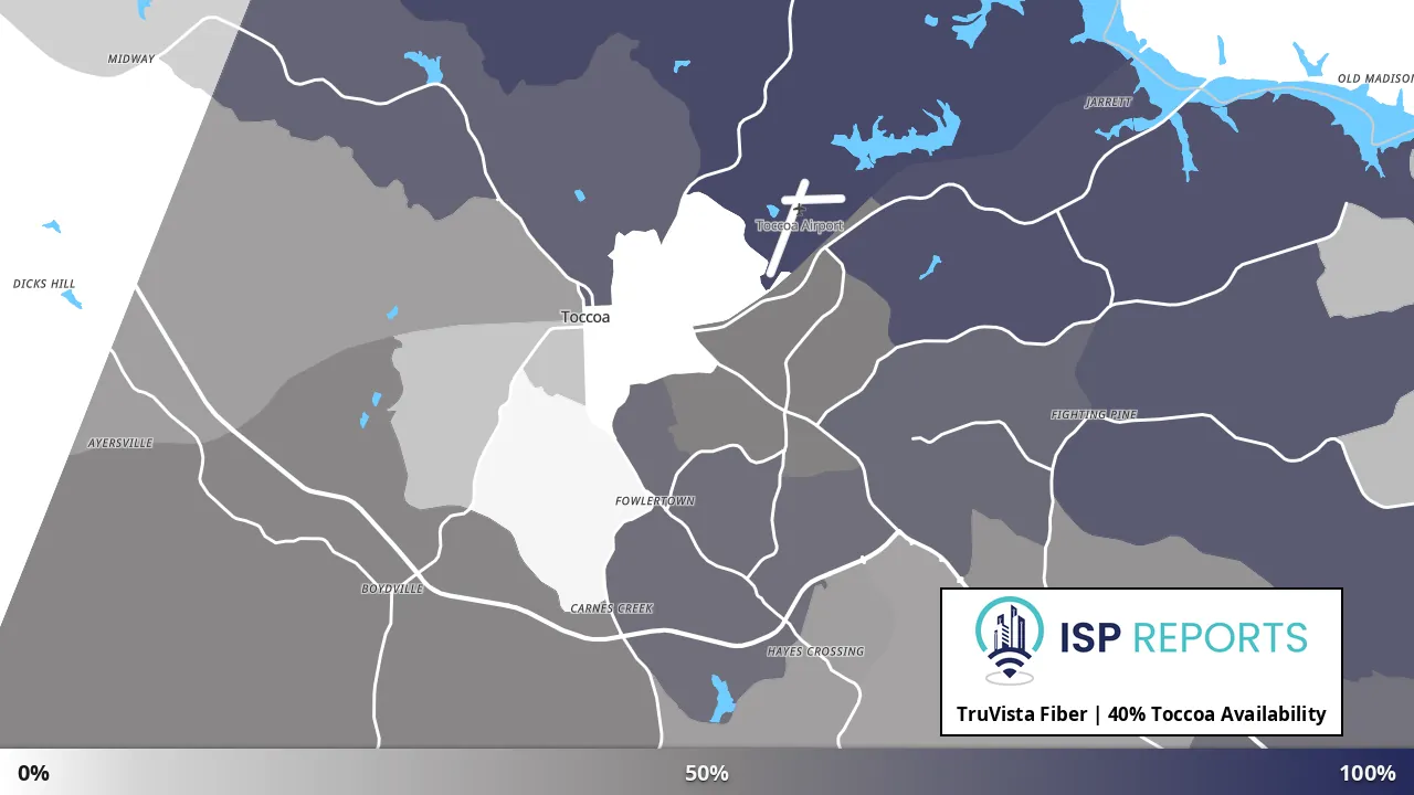 Toccoa, GA map of internet availability