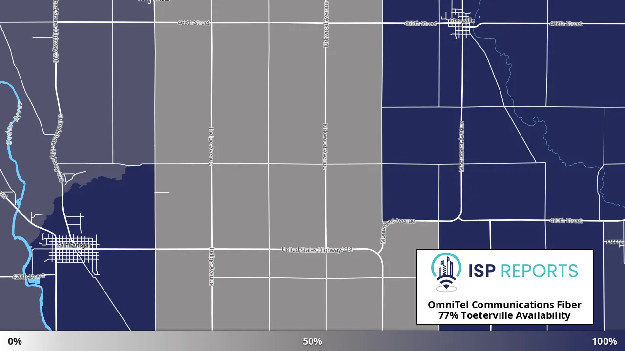 Toeterville, IA map of internet availability