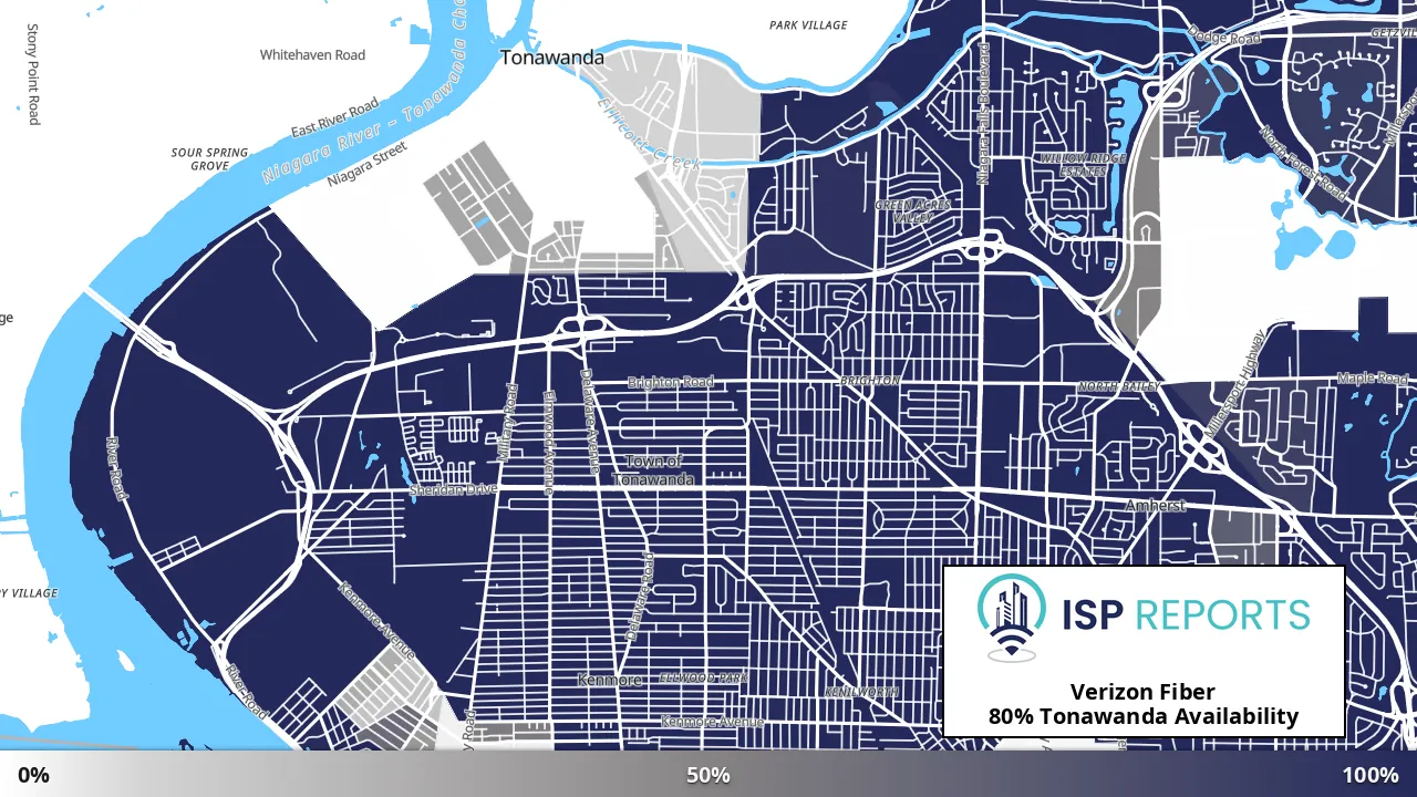 Tonawanda, NY map of internet availability