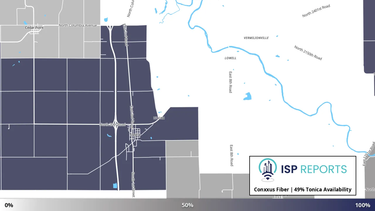 Tonica, IL map of internet availability