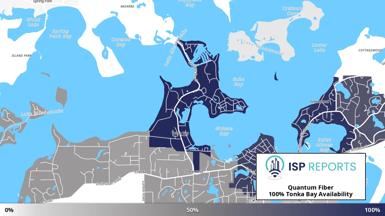 Tonka Bay, MN map of internet availability