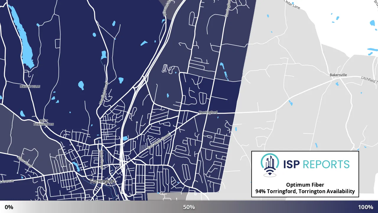 Torringford, Torrington, CT map of internet availability