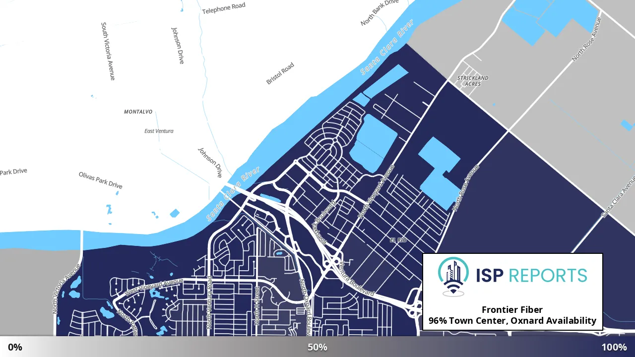 Town Center, Oxnard, CA map of internet availability