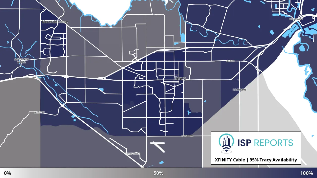Tracy, CA map of internet availability