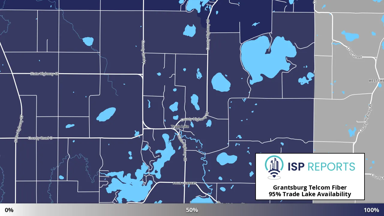 Trade Lake, WI map of internet availability