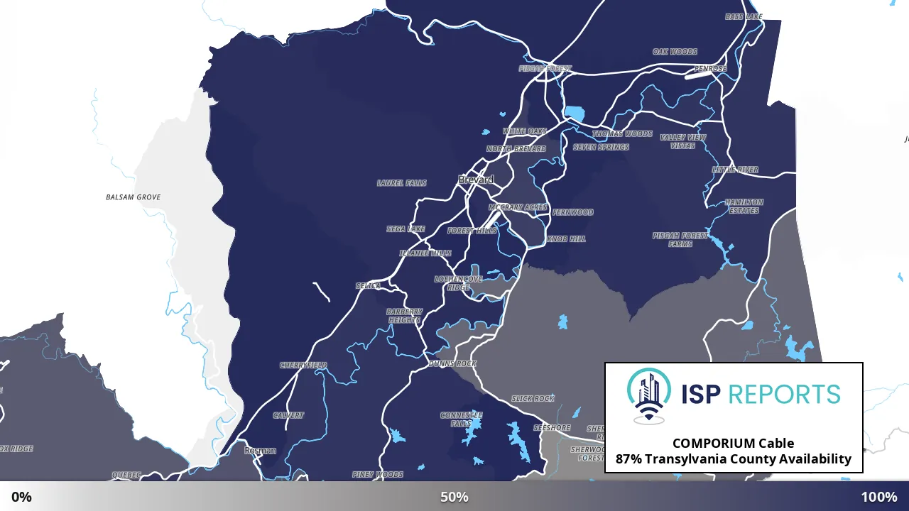 Transylvania County, NC map of internet availability