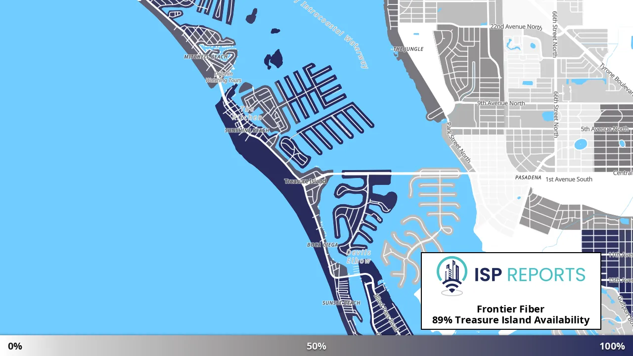 Treasure Island, FL map of internet availability
