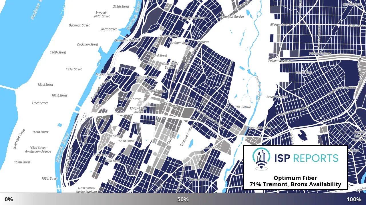 Tremont, Bronx, NY map of internet availability