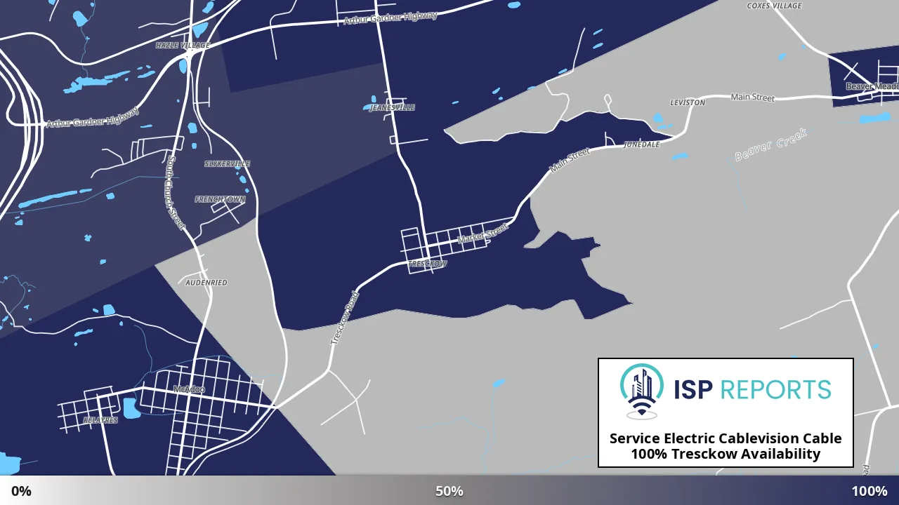 Tresckow, PA map of internet availability