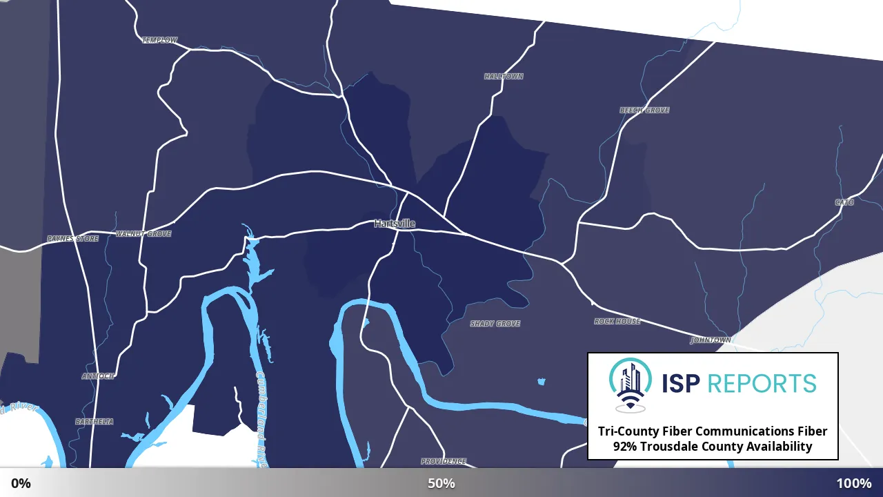 Trousdale County, TN map of internet availability