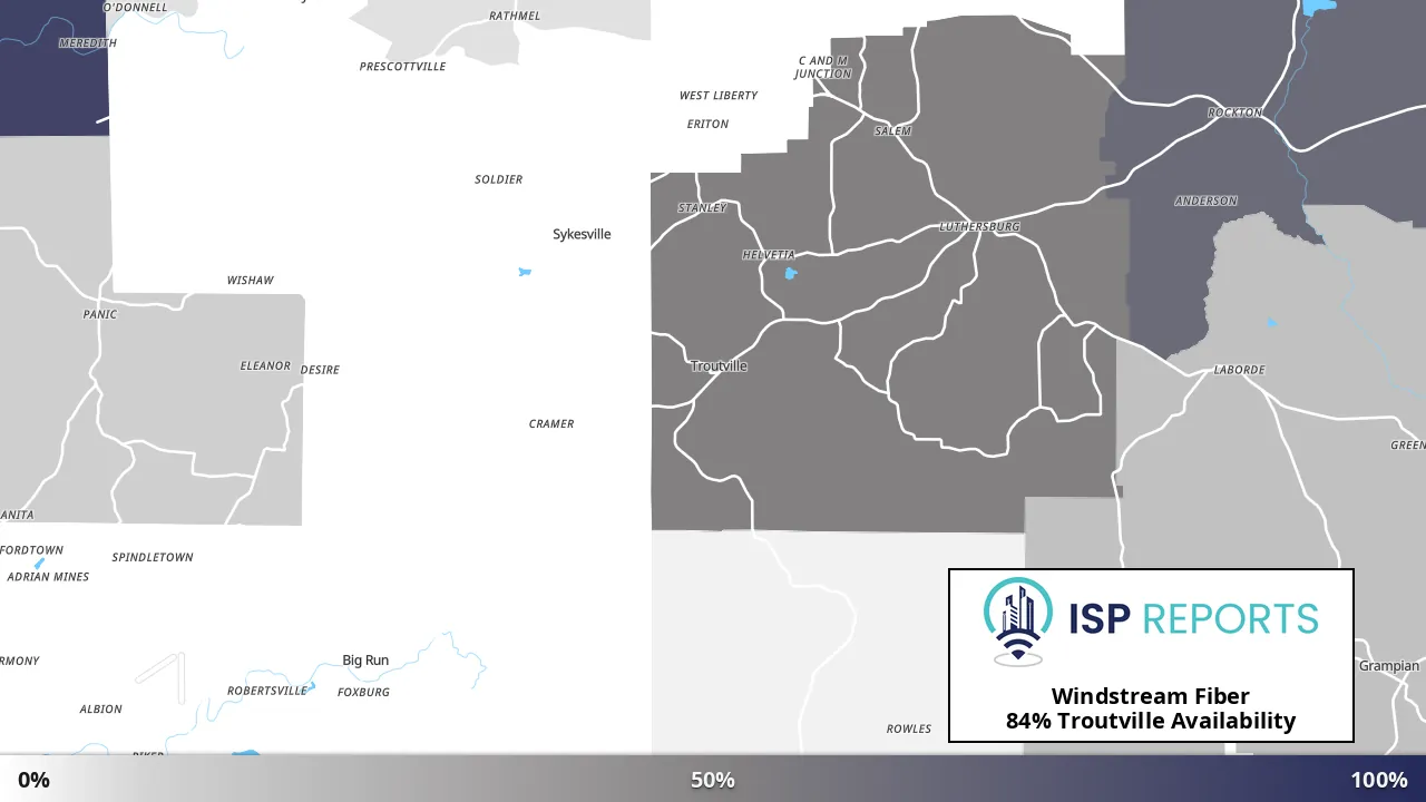 Troutville, PA map of internet availability
