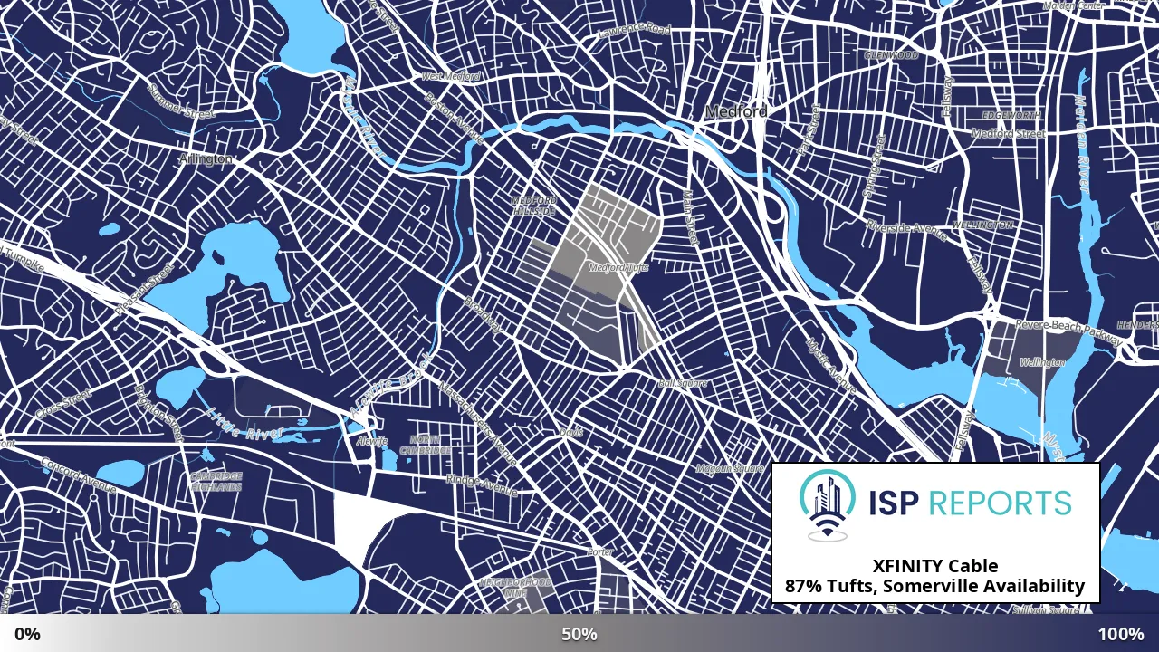 Tufts, Somerville, MA map of internet availability