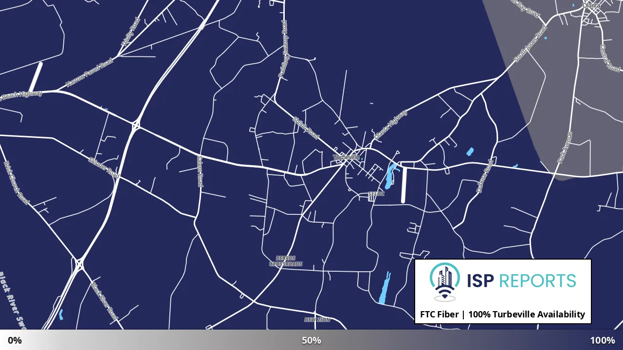 Turbeville, SC map of internet availability