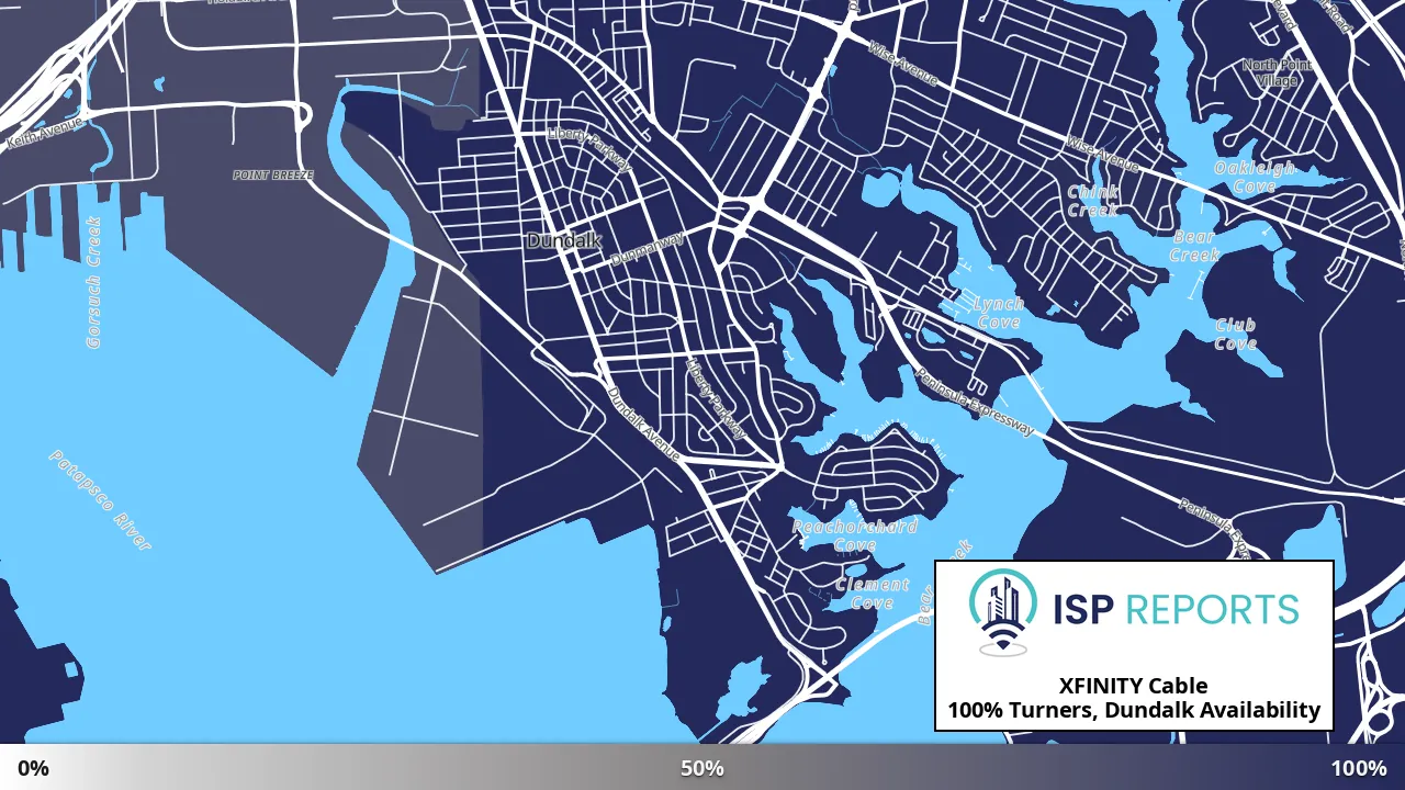 Turners, Dundalk, MD map of internet availability