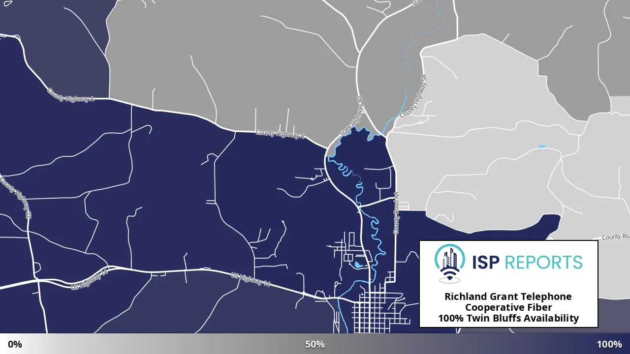 Twin Bluffs, WI map of internet availability