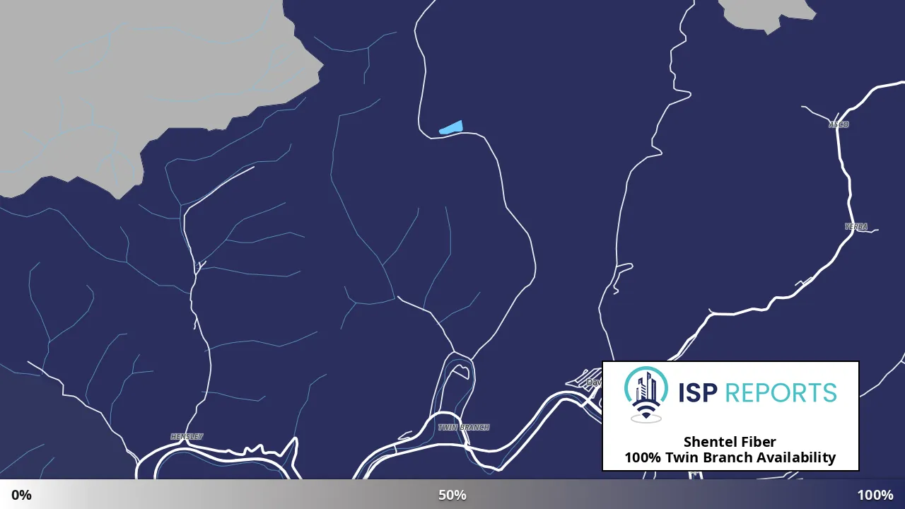 Twin Branch, WV map of internet availability