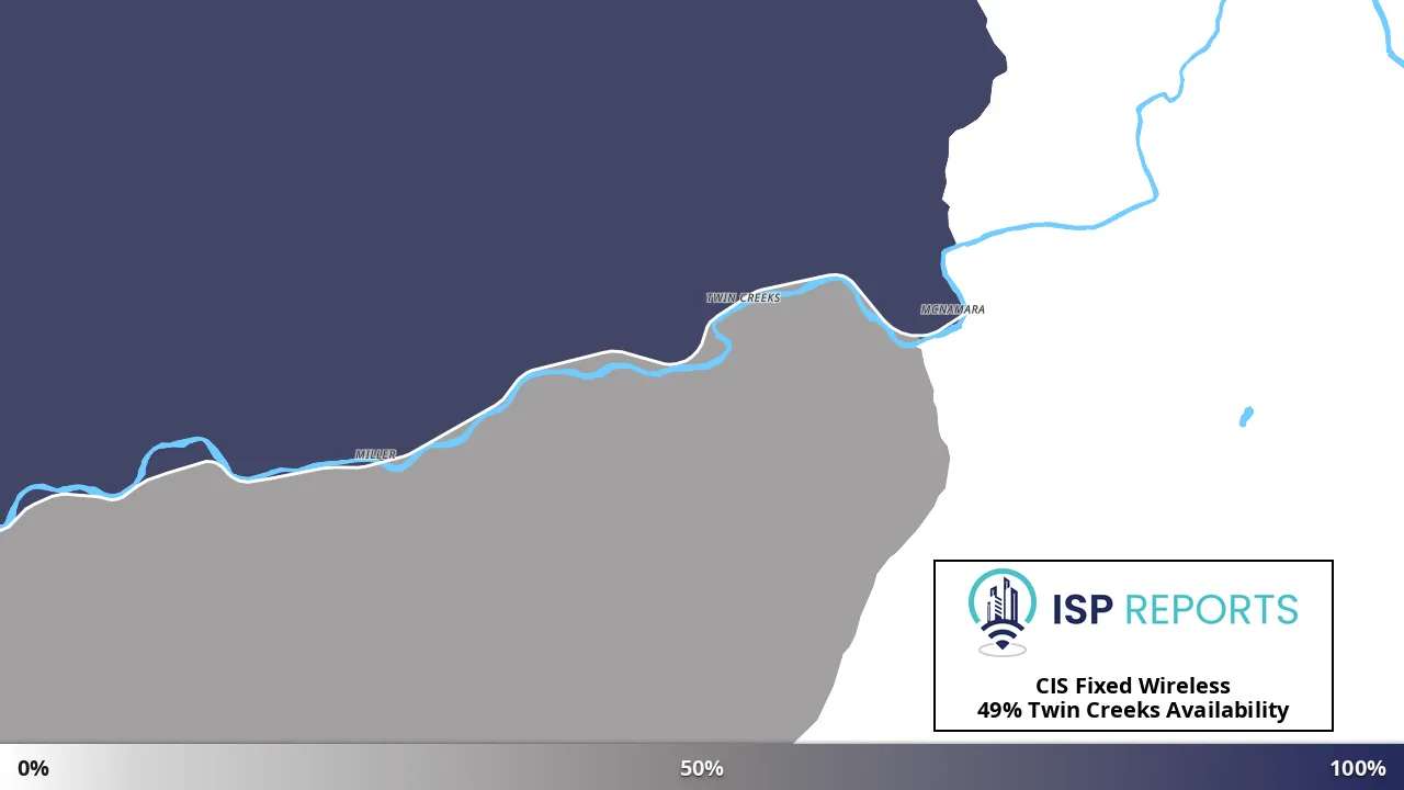 Twin Creeks, MT map of internet availability