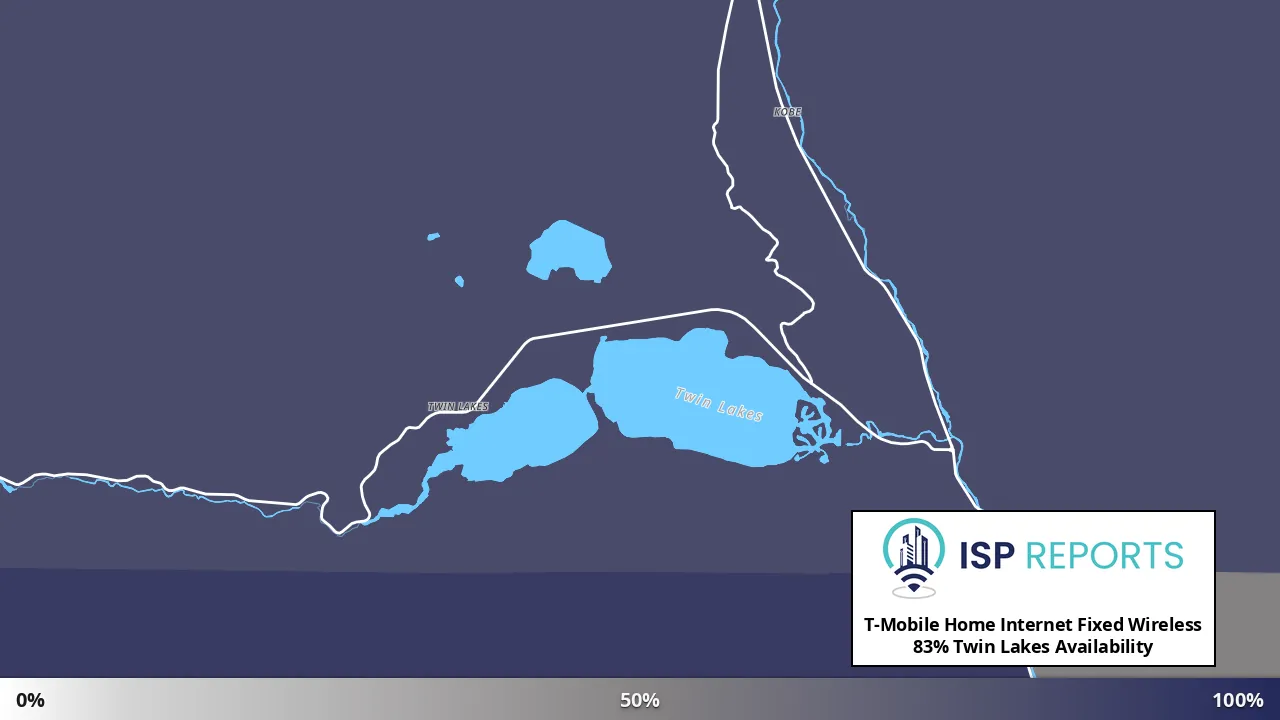Twin Lakes, CO map of internet availability
