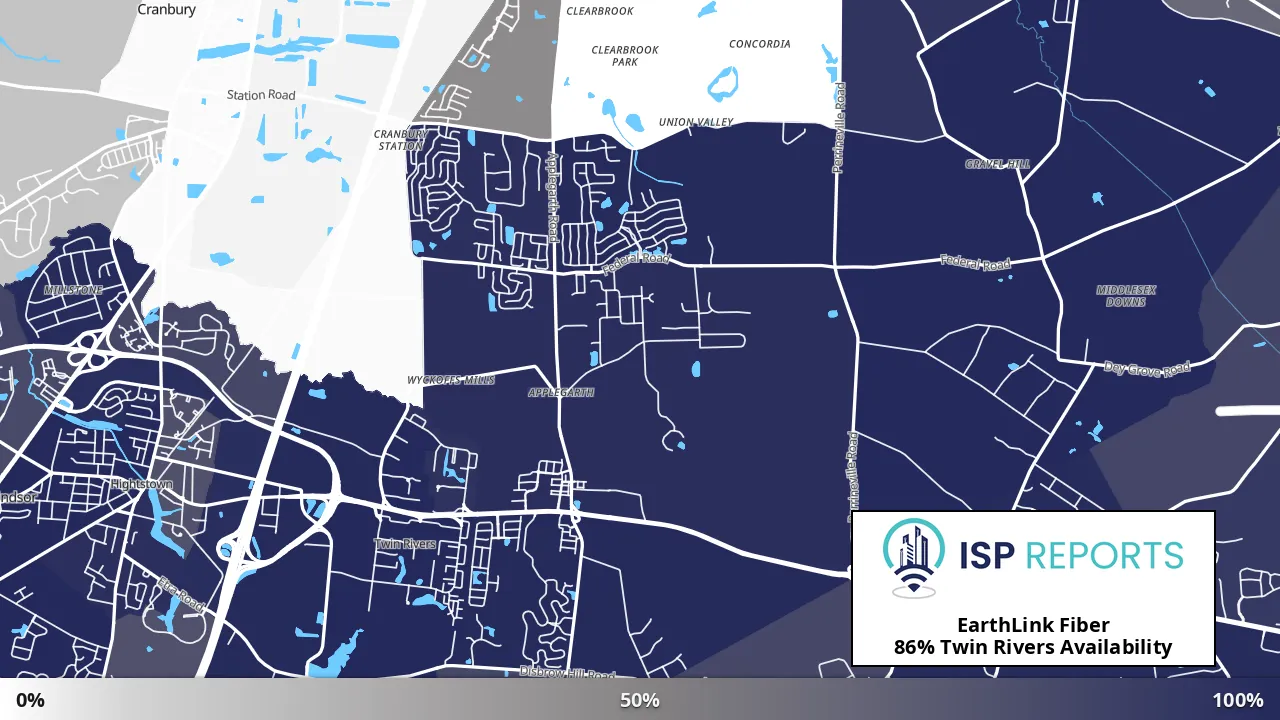 Twin Rivers, NJ map of internet availability