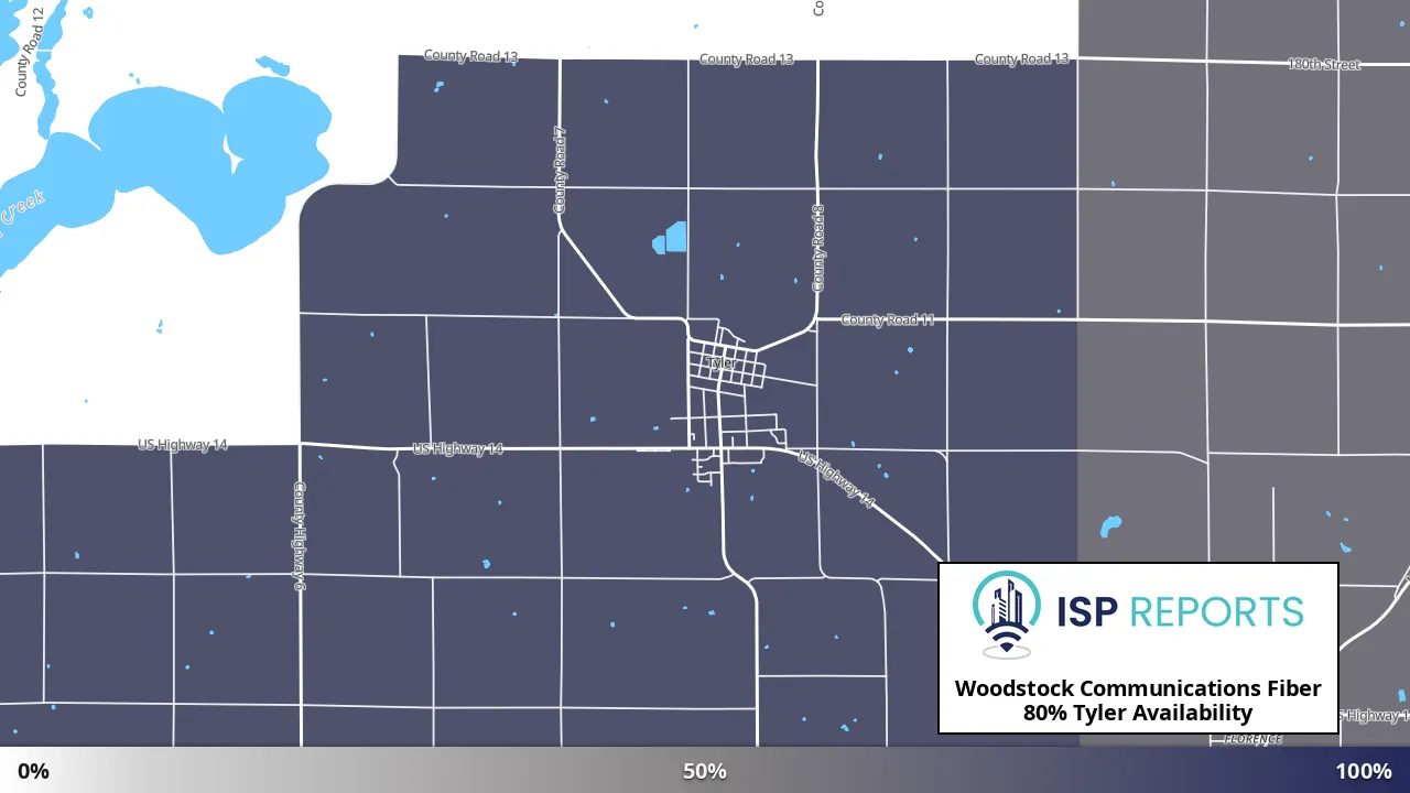 Tyler, MN map of internet availability