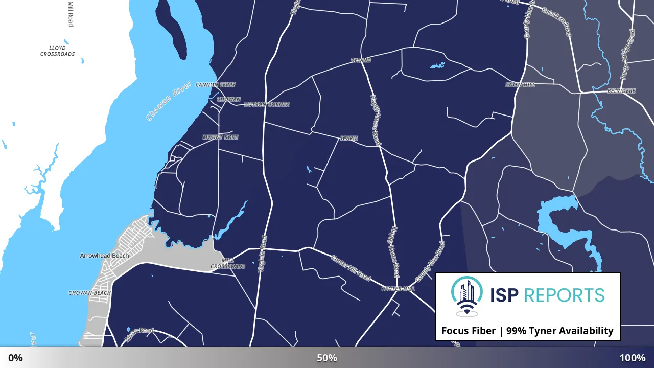 Tyner, NC map of internet availability