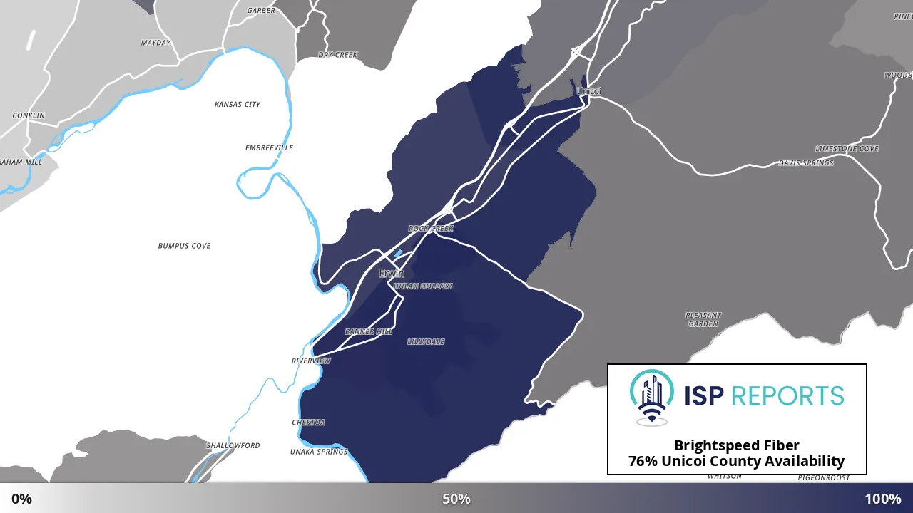 Unicoi County, TN map of internet availability
