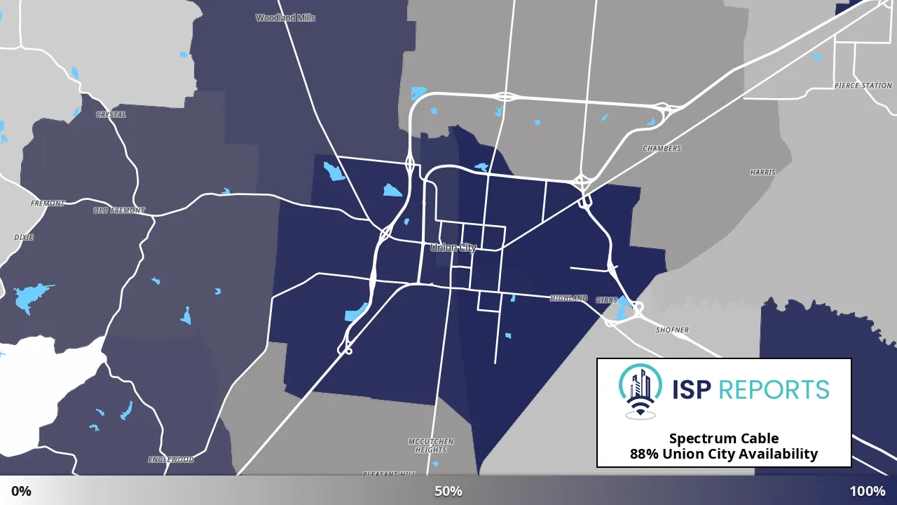 Union City, TN map of internet availability