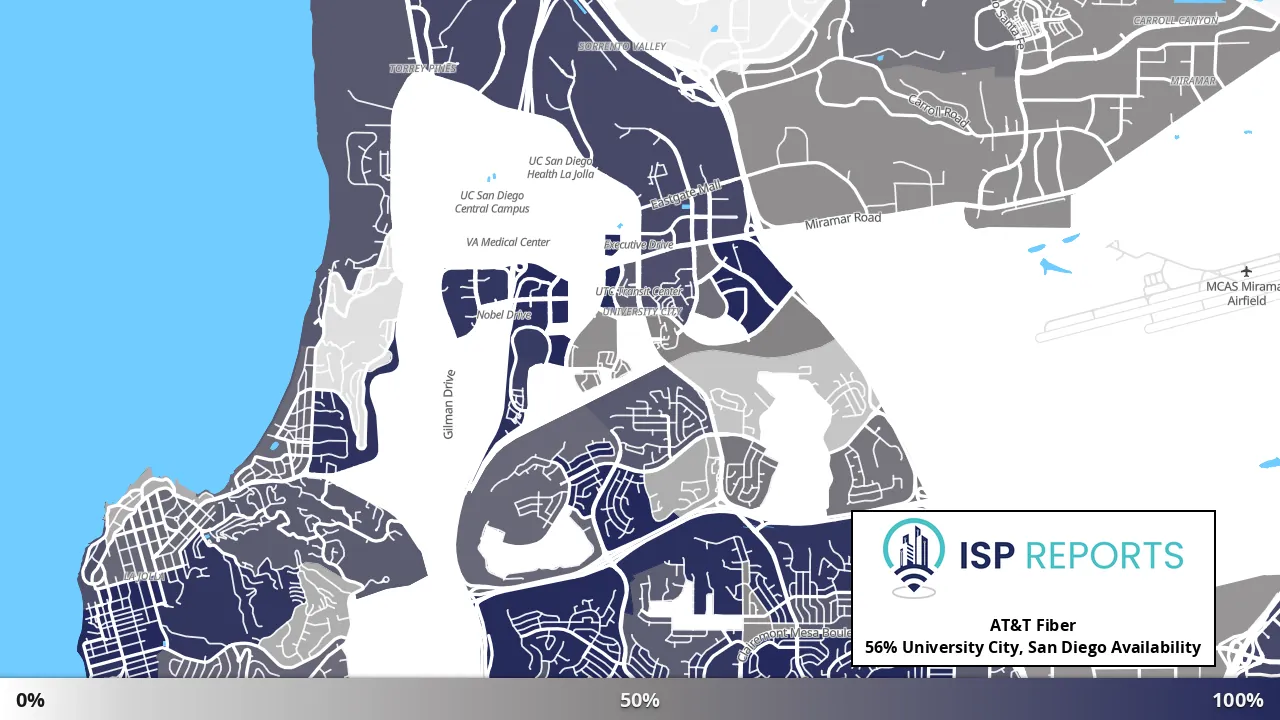 University City, San Diego, CA map of internet availability