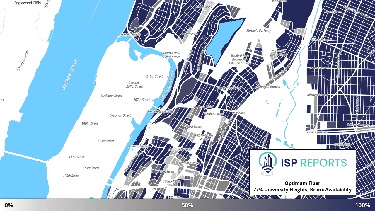 University Heights, Bronx, NY map of internet availability