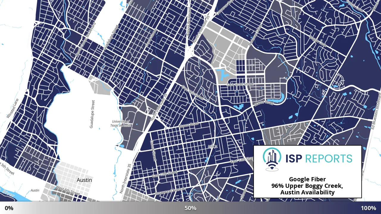 Upper Boggy Creek, Austin, TX map of internet availability