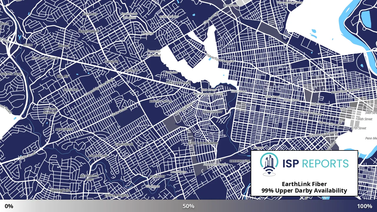 Upper Darby, PA map of internet availability