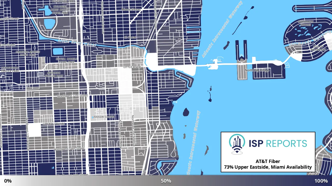 Upper Eastside, Miami, FL map of internet availability