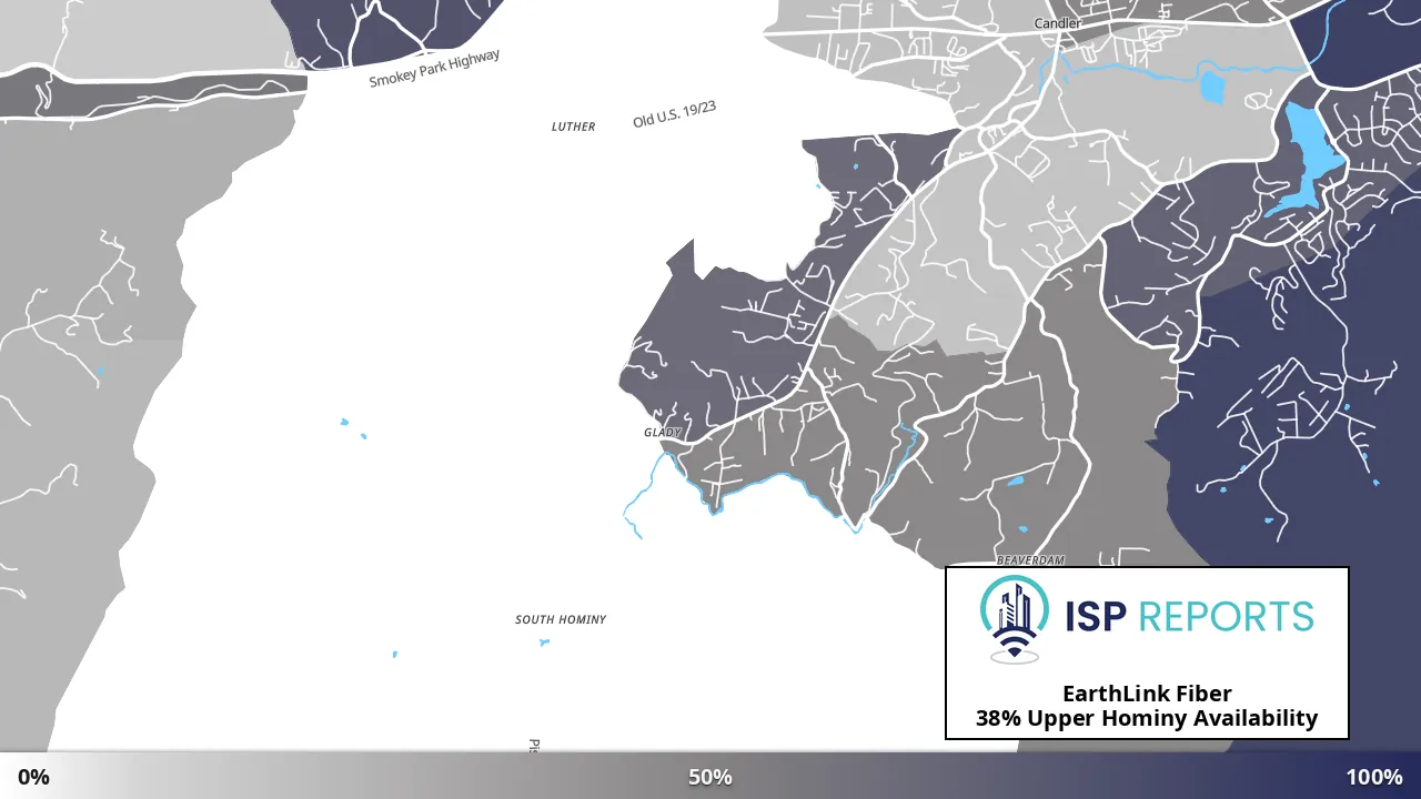 Upper Hominy, NC map of internet availability