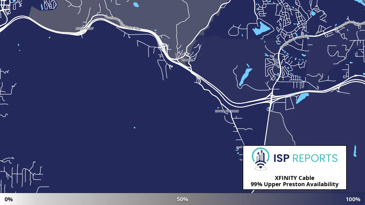 Upper Preston, WA map of internet availability