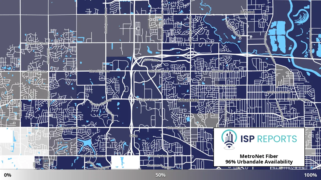 Urbandale, IA map of internet availability