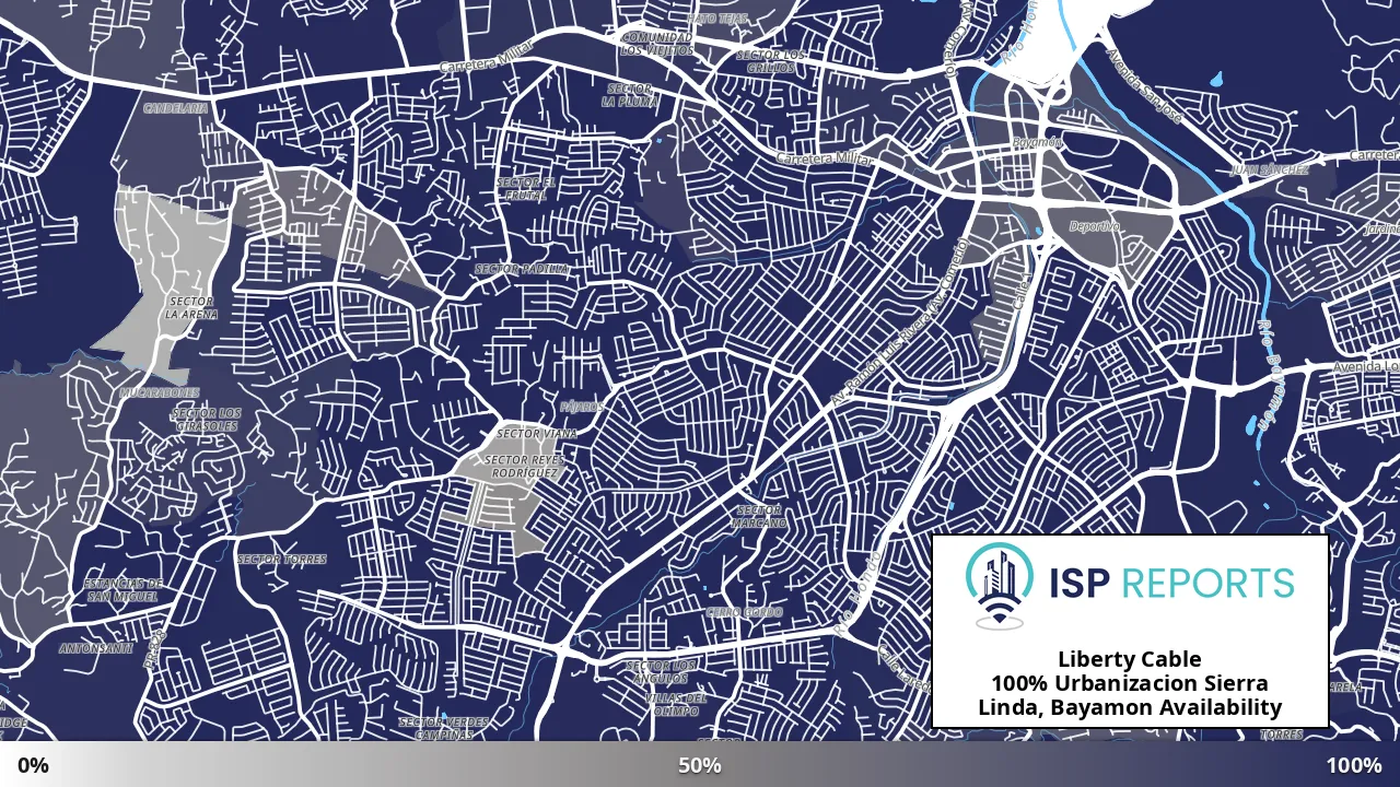 Urbanizacion Sierra Linda, Bayamon, PR map of internet availability