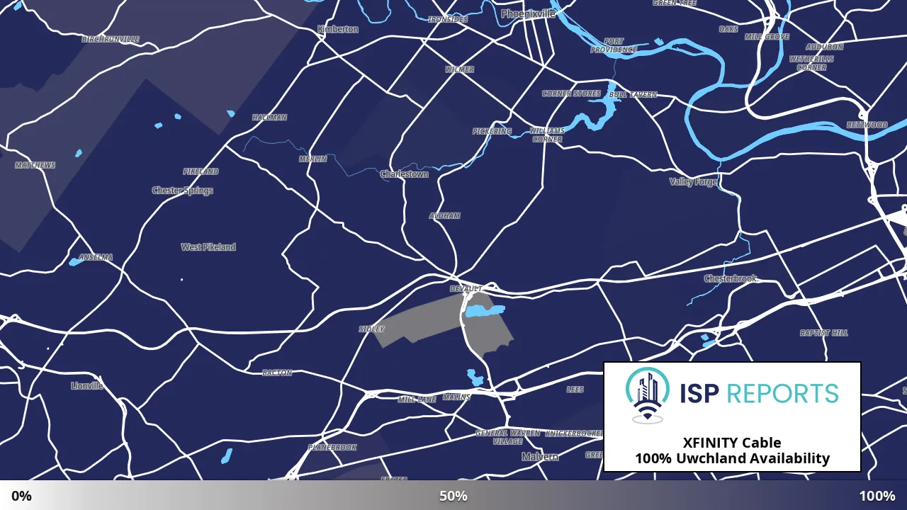 Uwchland, PA map of internet availability