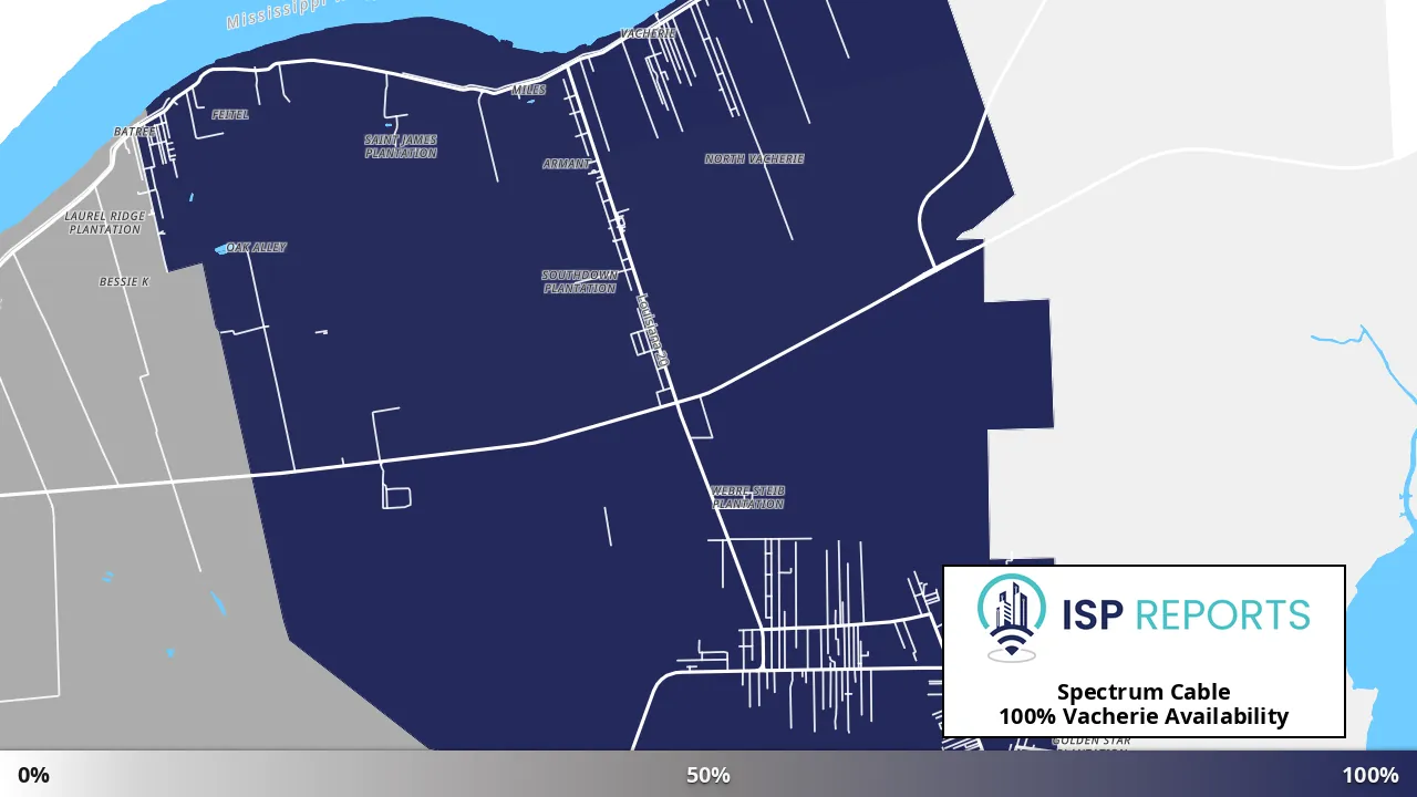 Vacherie, LA map of internet availability