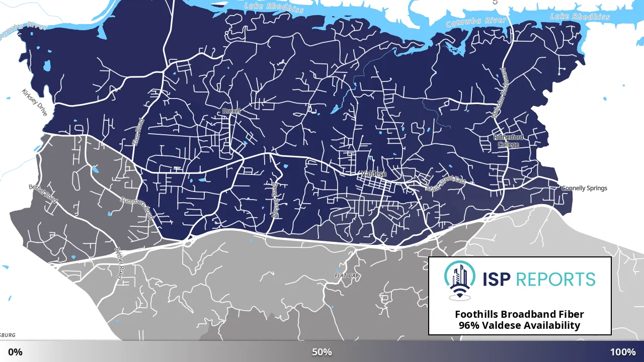 Valdese, NC map of internet availability