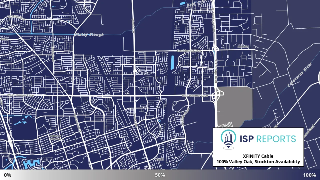 Valley Oak, Stockton, CA map of internet availability
