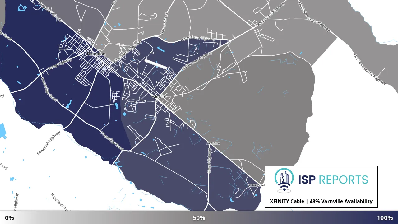 Varnville, SC map of internet availability