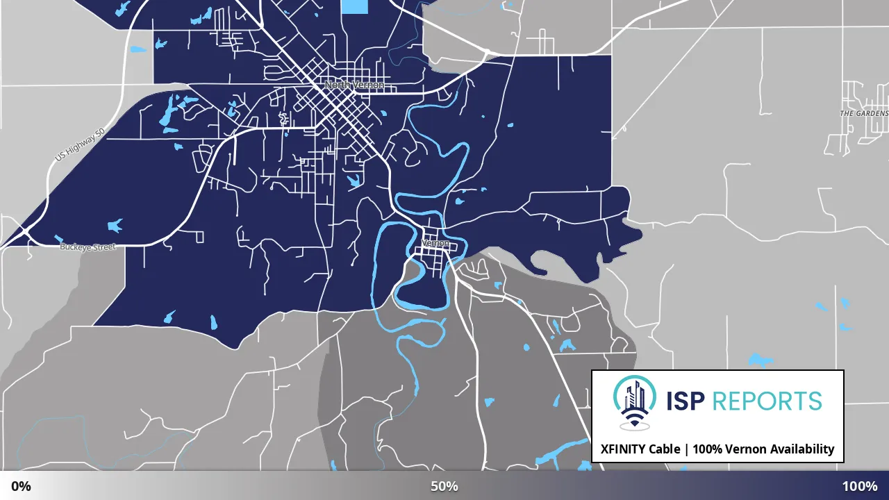 Vernon, IN map of internet availability