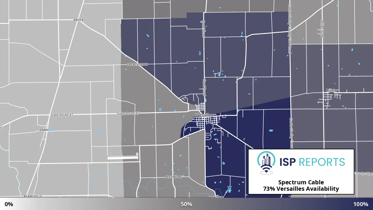 Versailles, OH map of internet availability